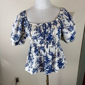 Express Blue and Cream Floral Blouse